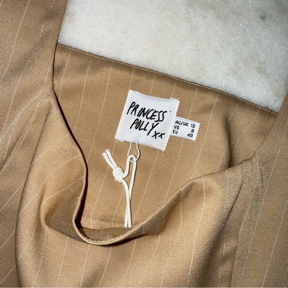 Princess Polly Beige Pinstripe Square Neck Crop Top - Picture 4 of 7